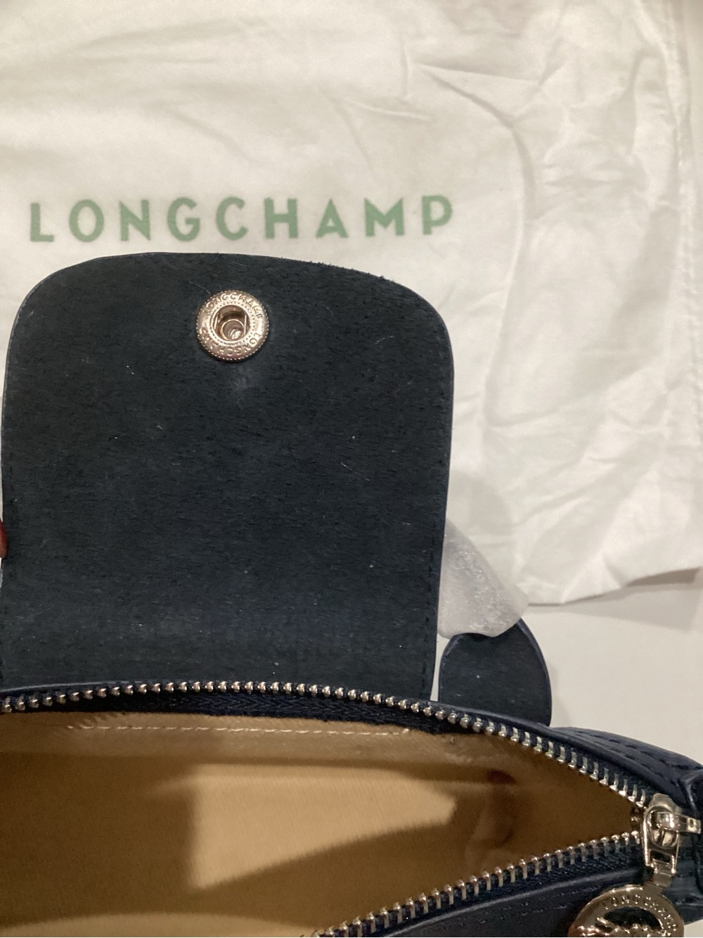 Longchamp Navy Crossbody Bag with Yellow Zip Pull Accent - Picture 3 of 10